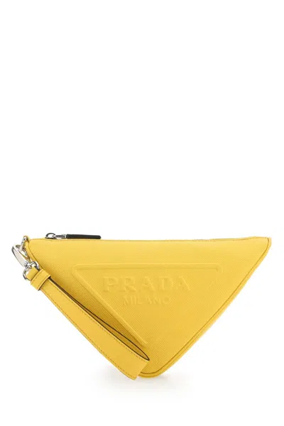 Prada Men Yellow Leather Triangle Clutch