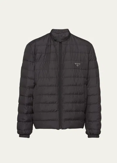 Prada Mens Black Triangle-logo Technical Shell-down Jacket