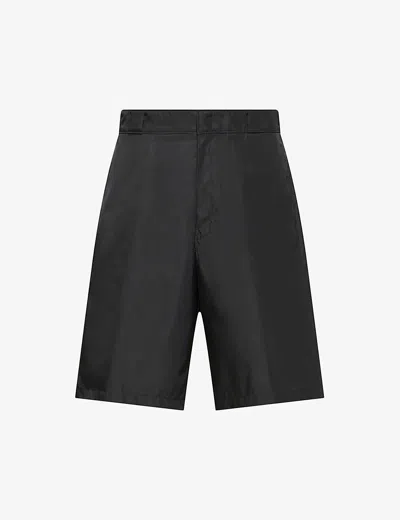 PRADA MENS BLACK BERMUDA BRAND-PLAQUE NYLON SHORTS