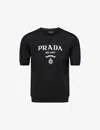 Prada Men's Wool Embroidered Logo Jersey In Black