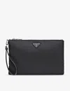 Prada Mens Black Brand-plaque Re-nylon Saffiano Leather And Recycled-nylon Pouch In Black