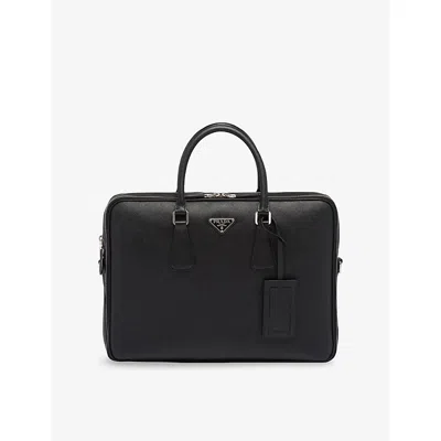 Prada Mens Black Brand-plaque Saffiano-leather Briefcas