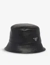 Prada Mens Black Brand-plaque Wide-brim Leather Bucket Hat In Black