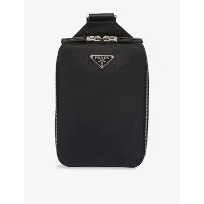 Prada Mens Black Brique Saffiano Logo-plaque Leather Shoulder Bag