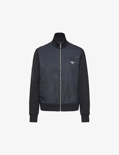 PRADA MENS BLACK CONTRAST-TRIM BRAND-PLAQUE COTTON AND NYLON SWEATSHIRT