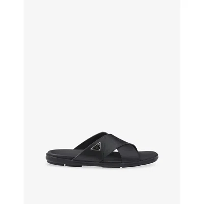 Prada Mens Black Crisscross Leather Slides Eur 45 / 11 Uk