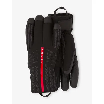 Prada Mens Black Gore-tex Leather And Knit Ski Gloves