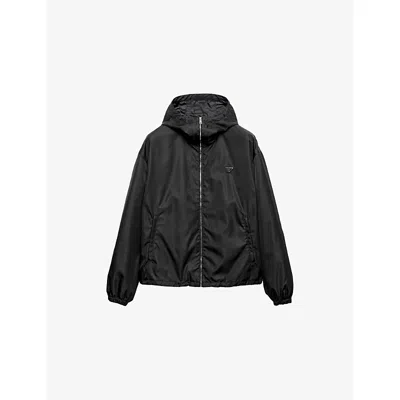 Prada Mens Black Hooded Re-nylon Jacket Xl In Multi