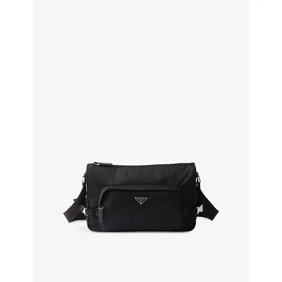 Prada Mens Black Logo-embellished Re Nylon And Leather Shoulder Bag