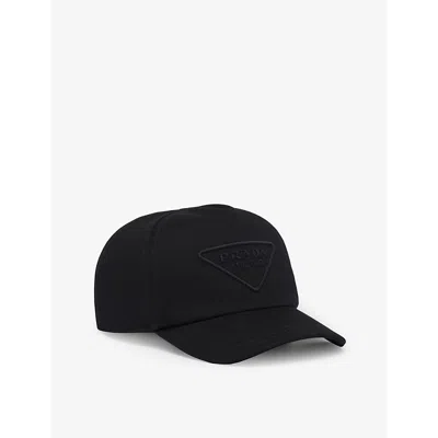 Prada Logo刺绣棒球帽 In Black