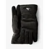 Prada Mens Black Logo-patch Corduroy Gloves