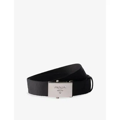 PRADA MENS BLACK LOGO-PLAQUE COTTON TAPE BELT