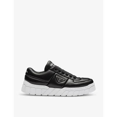 Prada Mens Black Logo-plaque Padded Leather Low-top Trainers