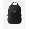 Prada Mens Black Logo-plaque Re-nylon And Saffiano-leather Backpack In Black