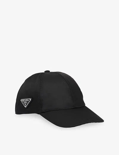 Prada Mens Black Logo-plaque Recycled-nylon Baseball Cap