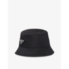 Prada Mens Black Logo-plaque Recycled-nylon Bucket Hat In Black