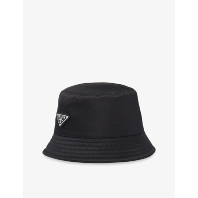 Prada Mens Black Logo-plaque Recycled-nylon Bucket Hat