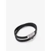 Prada Mens Black Logo-plaque Saffiano-leather Bracelet In Black