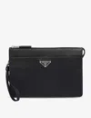 Prada Mens Black Logo-plaque Saffiano-leather Pouch In Black