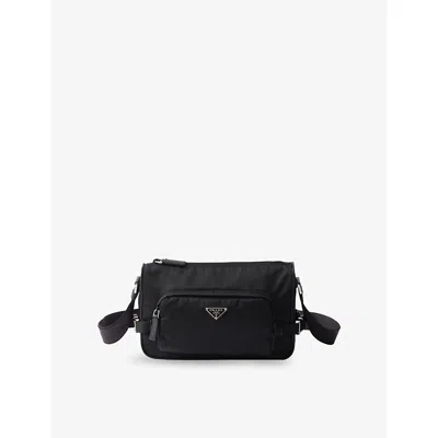 PRADA MENS BLACK MEDIUM RE-NYLON AND SAFFIANO-LEATHER SHOULDER BAG