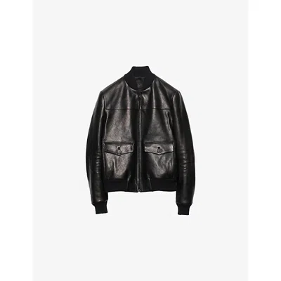 PRADA MENS BLACK PATCH-POCKET LEATHER BOMBER JACKET