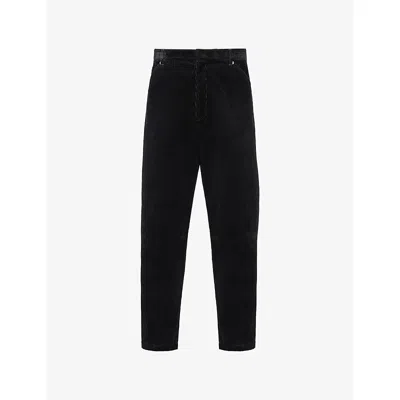 Prada Mens Black Pinwale Triangle-plaque Corduroy Cotton Trousers