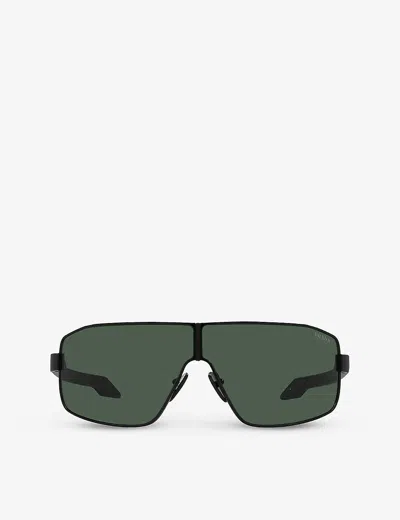 Prada Linea Rossa Womens Black Ps 54ys Shield-frame Metal Sunglasses