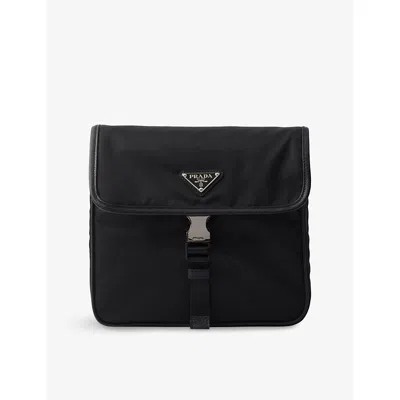 PRADA MENS BLACK RE-NYLON AND SAFFIANO LEATHER SHOULDER BAG