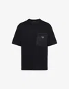 Prada Men's Plain Cotton Badge Pocket T-shirt In Black