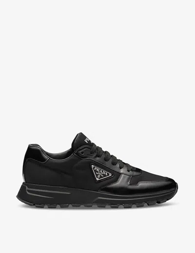 Prada Mens Black Re-nylon Brand-plaque Leather And Nylon High-top Trainers Eur 40 / 6 Uk