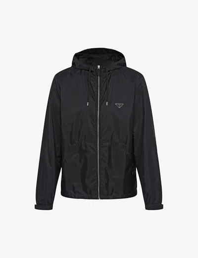 PRADA MENS BLACK RE-NYLON BRAND-PLAQUE NYLON HOODED JACKET