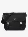 Prada Triangle Logo Re-nylon And Saffiano Leather Shoulder Bag In Black