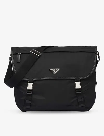 PRADA MENS BLACK RE-NYLON BUCKLED NYLON AND LEATHER CROSS-BODY BAG