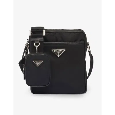Prada Mens Black Re-nylon Saffiano Leather And Nylon Shoulder Bag