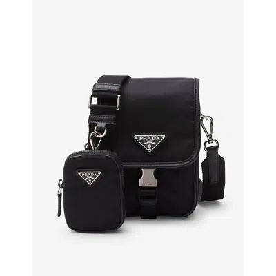 Prada Mens Black Re-nylon Saffiano Leather And Nylon Shoulder Bag