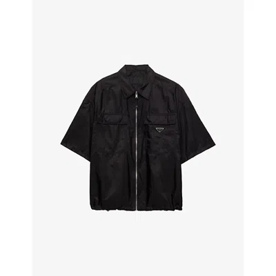 Prada Mens Black Re-nylon Short-sleeve Woven Shirt