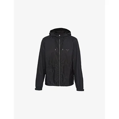 Prada Mens Black Re-nylon Drawstring-hood Shell Jacket