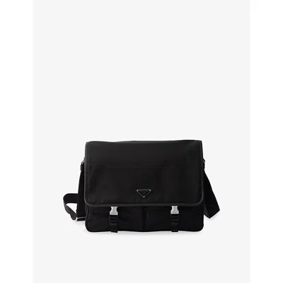 Prada Mens Black Re-nylon Leather-trimmed Woven Satchel