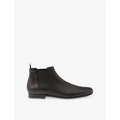 Prada Mens Black Round-toe Leather Chelsea Boots Eur 44 / 10 Uk In Multi