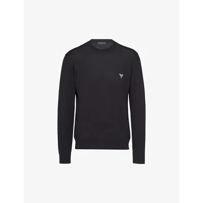 Prada Mens  Superfine Crewneck Wool Sweatshirt In Black