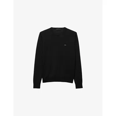 Prada Mens Black Superfine Wool Crew-neck Jumper