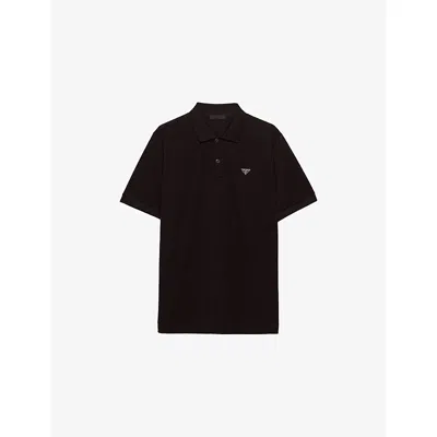PRADA MENS BLACK TRIANGLE-LOGO COTTON-PIQUÉ POLO SHIRT