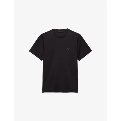 Prada Mens Black Triangle Logo-plaque Cotton-jersey T-shirt Xs