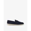 Prada Almond Toe Suede Loafers With Rubber Sole In Blue