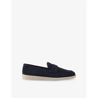 PRADA MENS PRADA TRIANGLE-PLAQUE SUEDE LOAFERS