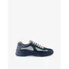 Prada Mens Blue America's Cup Original Leather And Mesh Trainers Eur 41 / 7 Uk