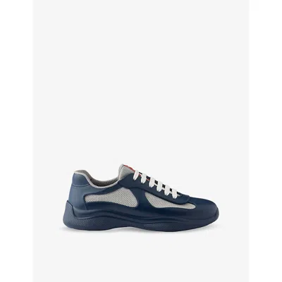 Prada Mens Blue America's Cup Original Leather And Mesh Trainers Eur 41 / 7 Uk