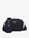 Prada Mens Blue Brique Leather And Nylon Shoulder Bag