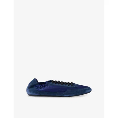 PRADA MENS BLUE COLLAPSE RE-NYLON AND SUEDE LOW-TOP TRAINERS EUR 40 / 6 UK