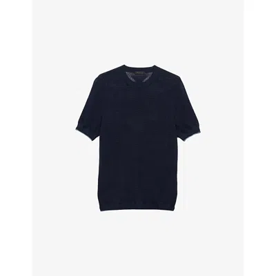 Prada Mens Blue Crew-neck Short-sleeve Silk And Cotton Jumper